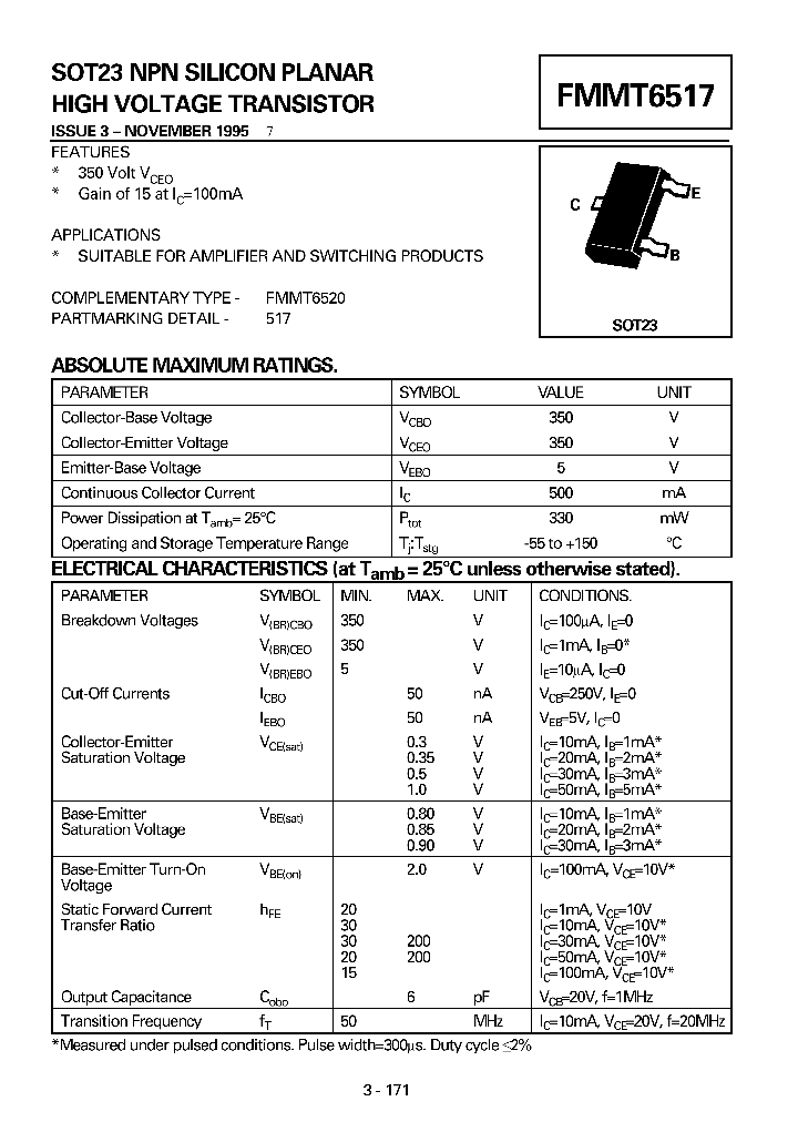 FMMT6517_43635.PDF Datasheet