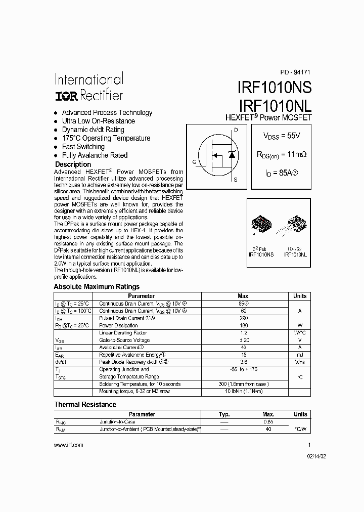 IRF1010NL_5722.PDF Datasheet