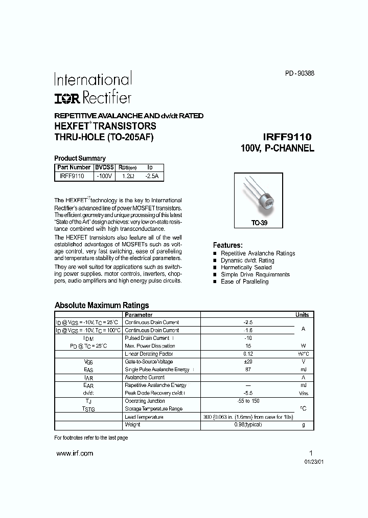 IRFF9110_186285.PDF Datasheet