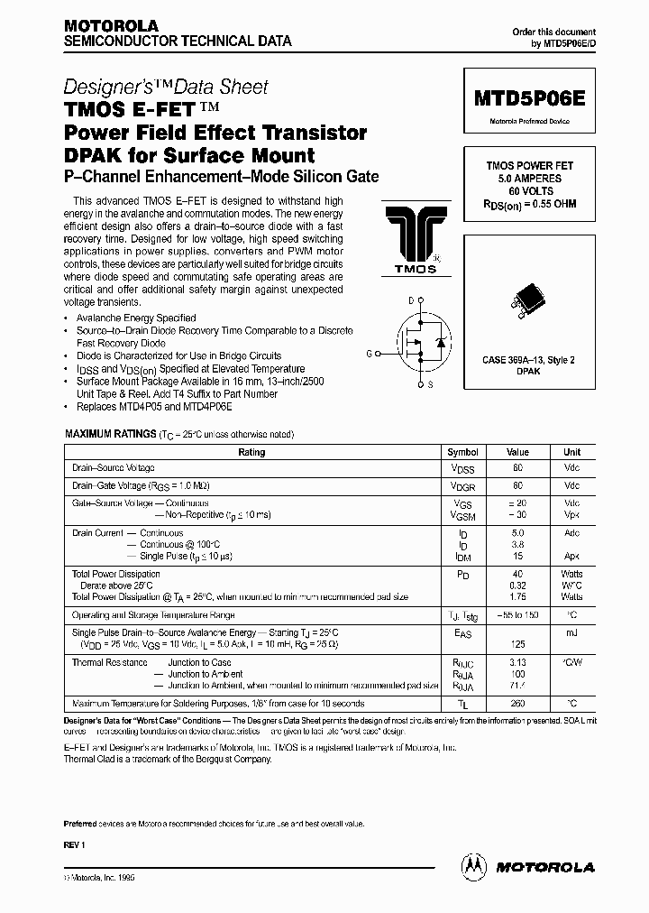 MTD5P06E_41924.PDF Datasheet