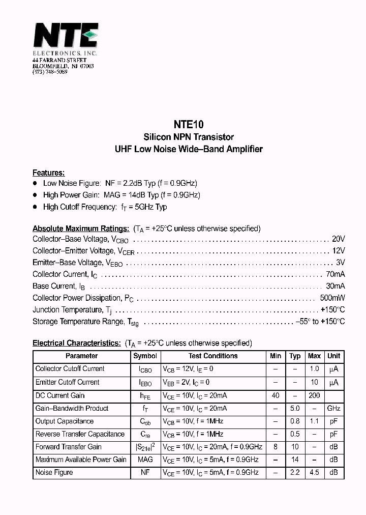 NTE10_69597.PDF Datasheet