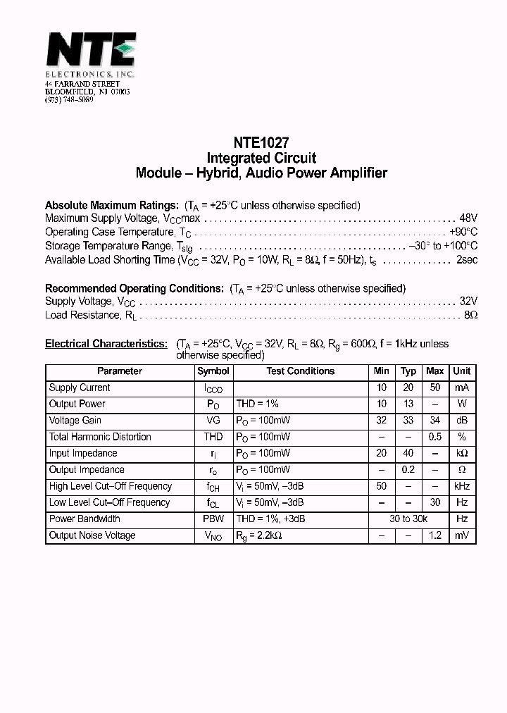 NTE1027_69613.PDF Datasheet