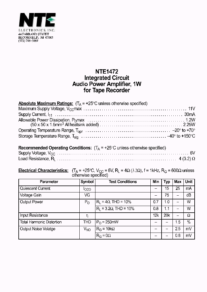 NTE1472_69732.PDF Datasheet