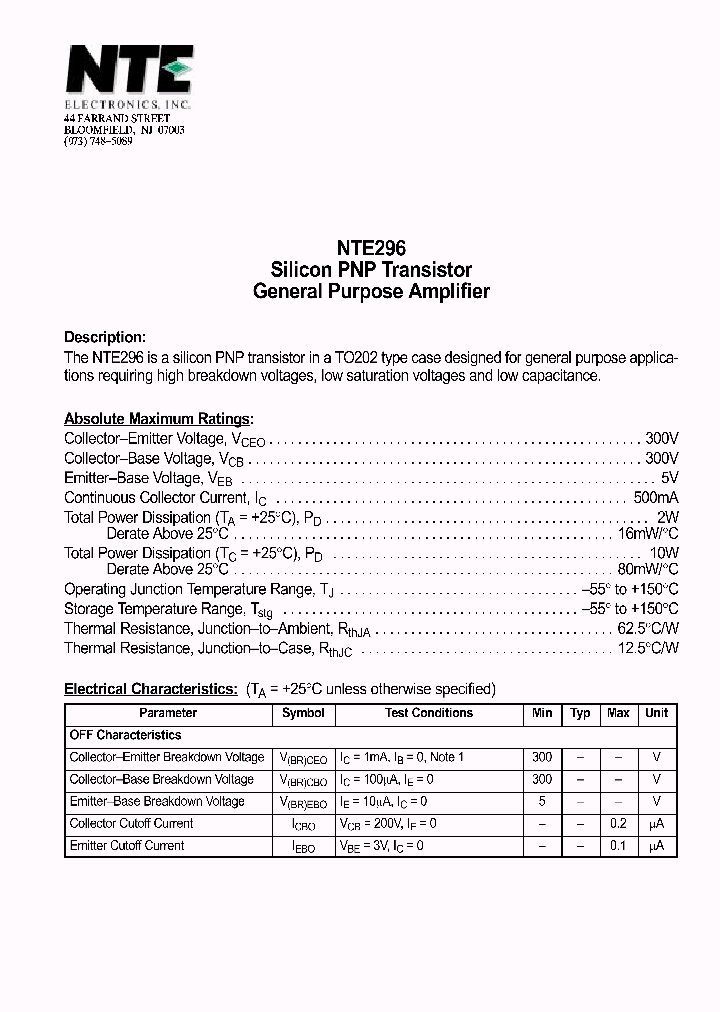 NTE296_69878.PDF Datasheet