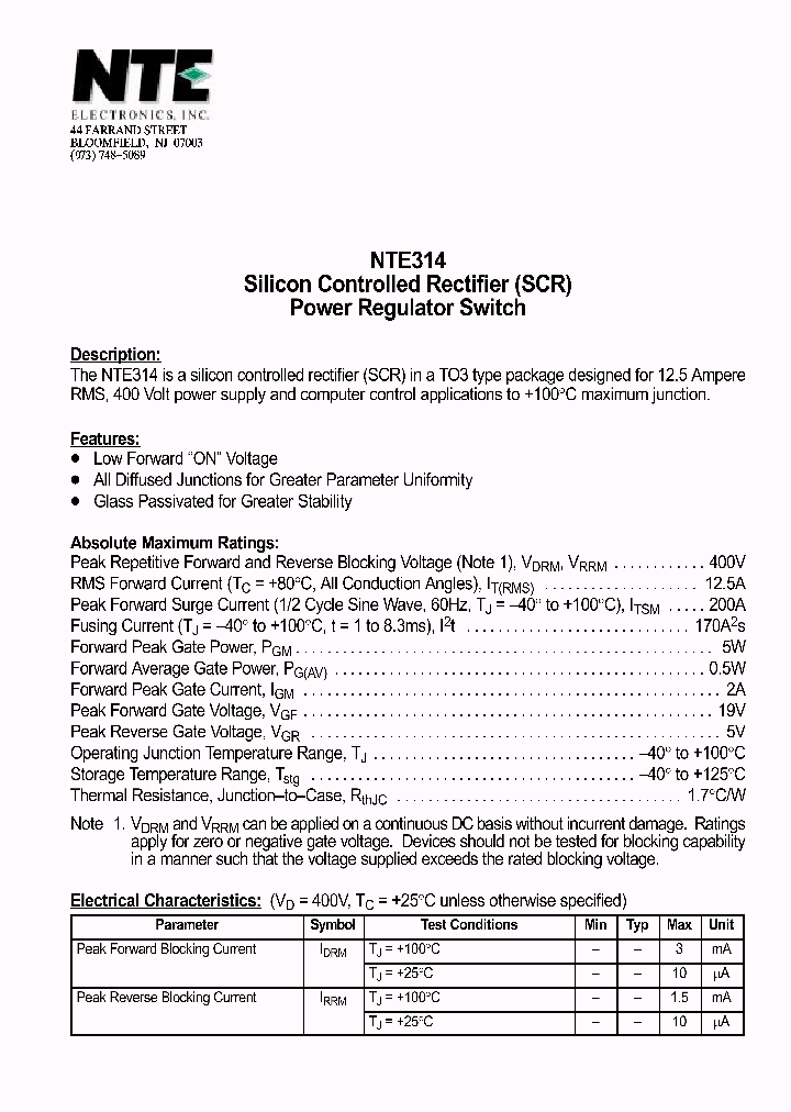 NTE314_69926.PDF Datasheet