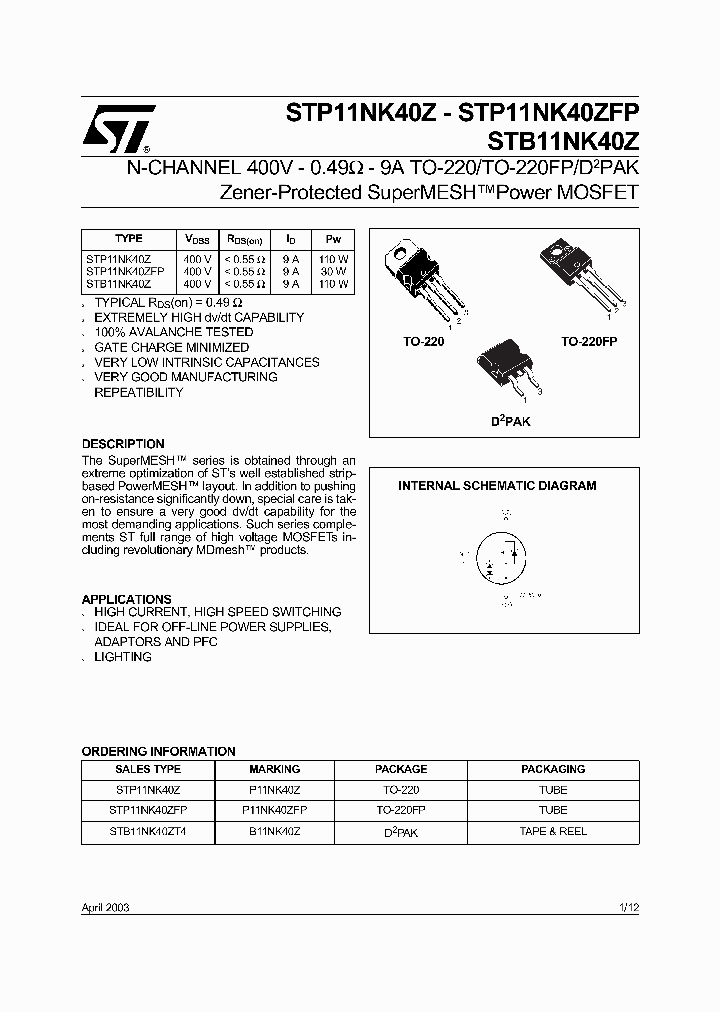 STP11NK40Z_64699.PDF Datasheet