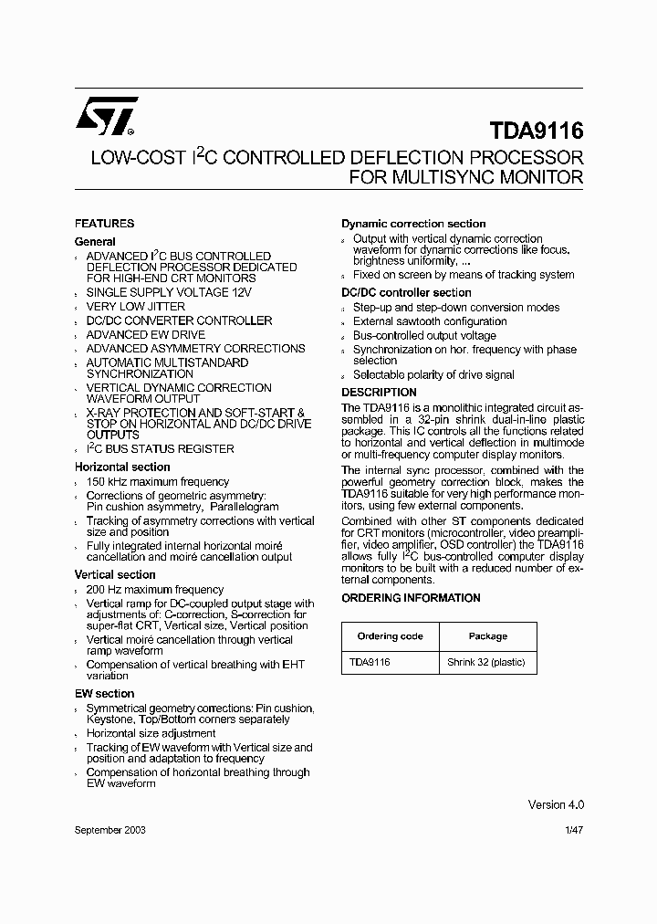 TDA9116_161709.PDF Datasheet