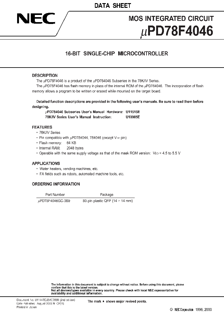 UPD78F4046_96164.PDF Datasheet