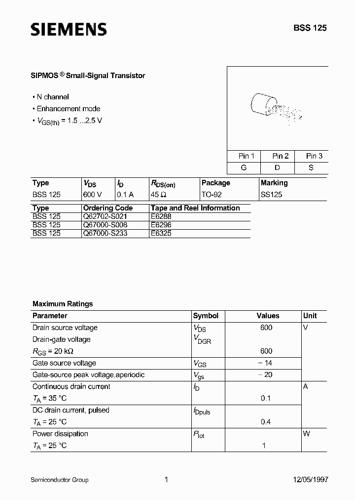 BSS125_195875.PDF Datasheet