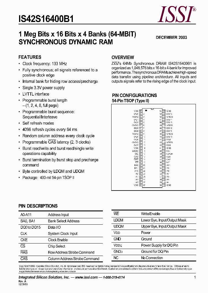 IS42S16400B1_292622.PDF Datasheet