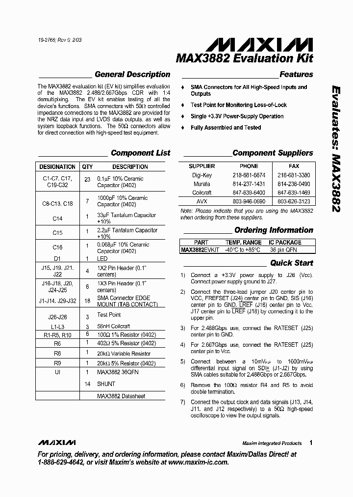 MAX3882EVKIT_275641.PDF Datasheet