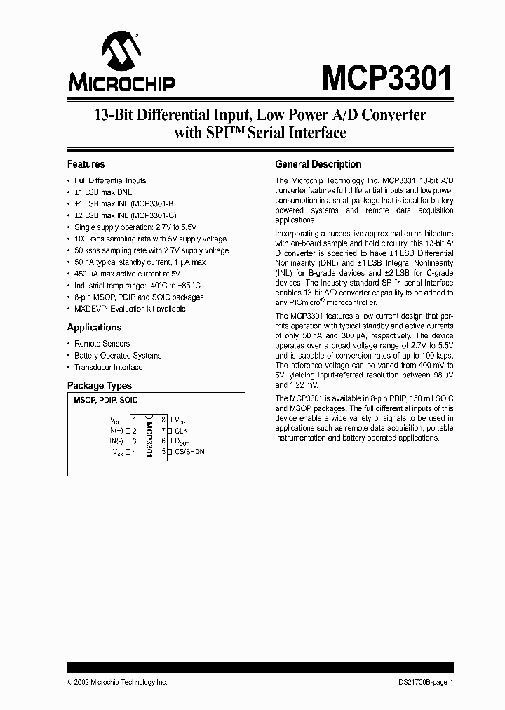 MCP3301NBSP_278465.PDF Datasheet