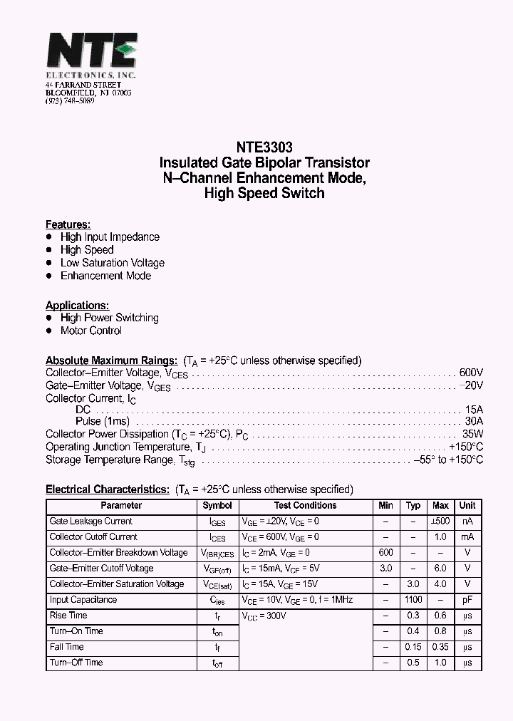 NTE3303_305394.PDF Datasheet