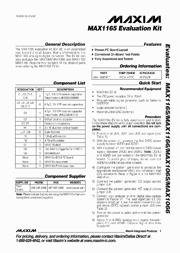 MAX1165EVKIT_254291.PDF Datasheet