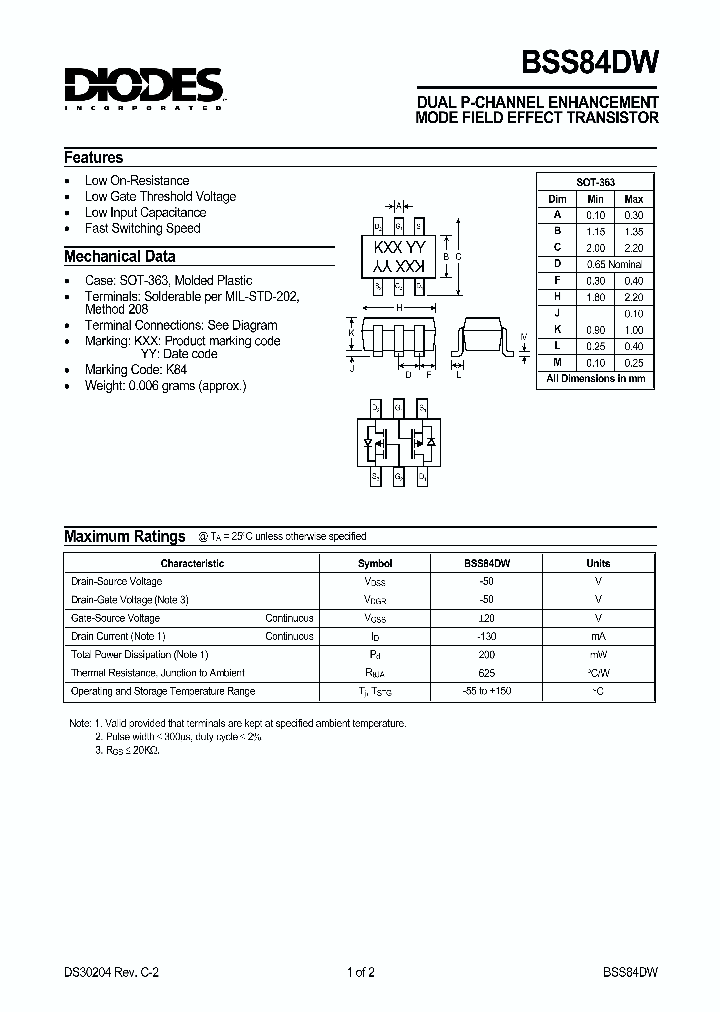 BSS84DW_320204.PDF Datasheet