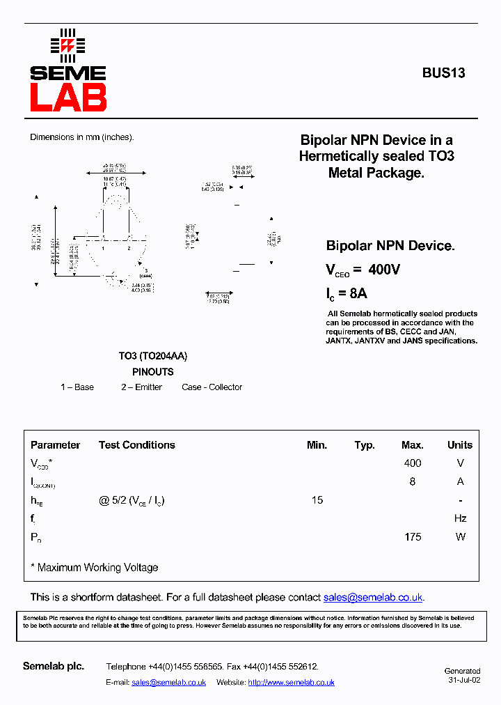 BUS13_373258.PDF Datasheet