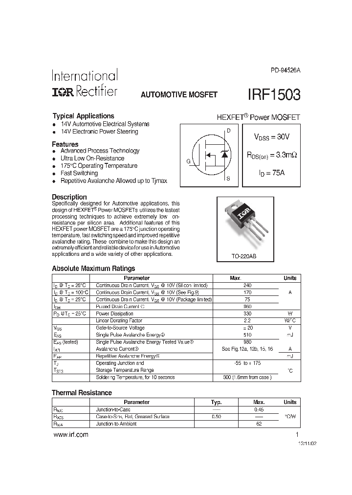 IRF1503_189148.PDF Datasheet