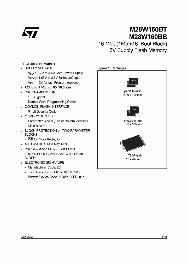 M28W160BB100GB1T_342568.PDF Datasheet