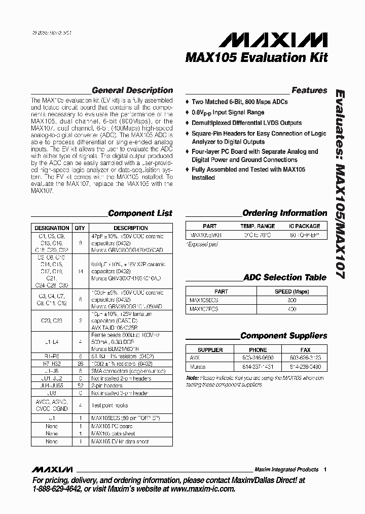 MAX105EVKIT_314629.PDF Datasheet