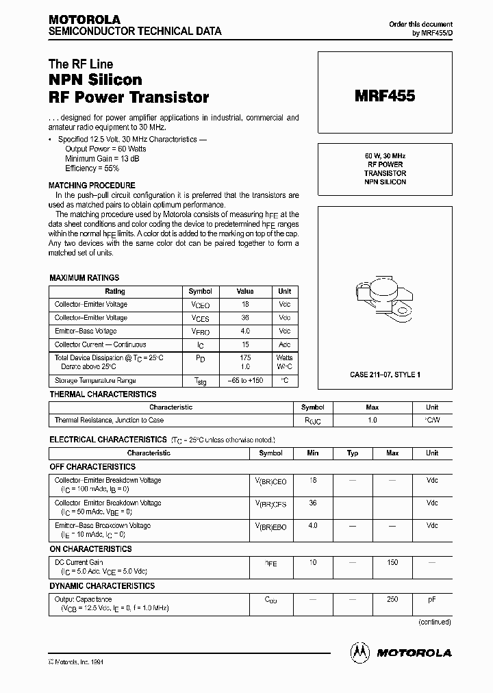 MRF455_367562.PDF Datasheet