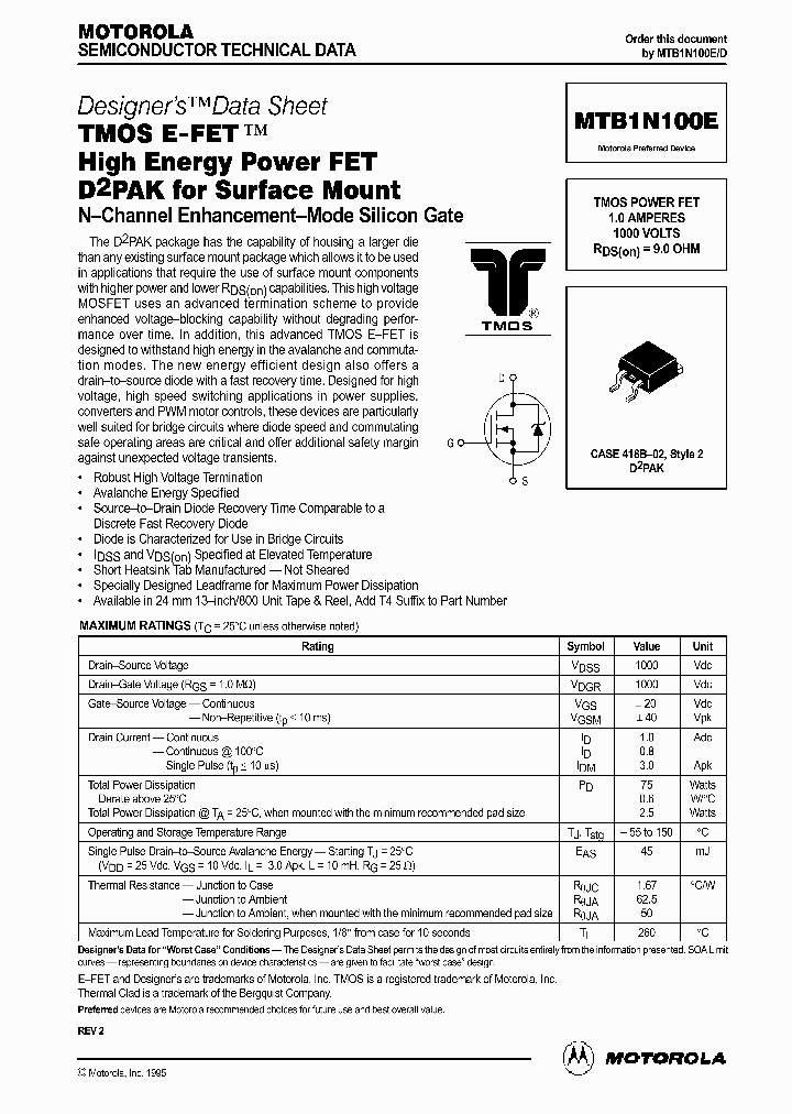 MTB1N100ED_328290.PDF Datasheet