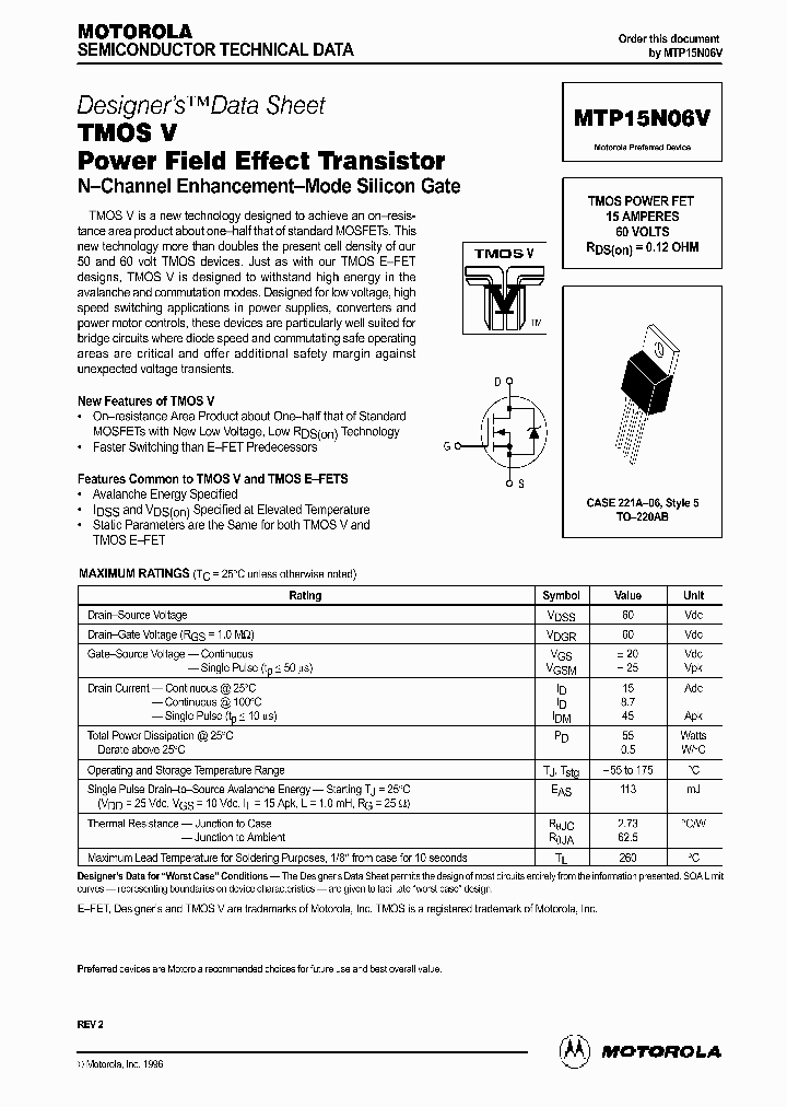 MTP15N06V_64794.PDF Datasheet