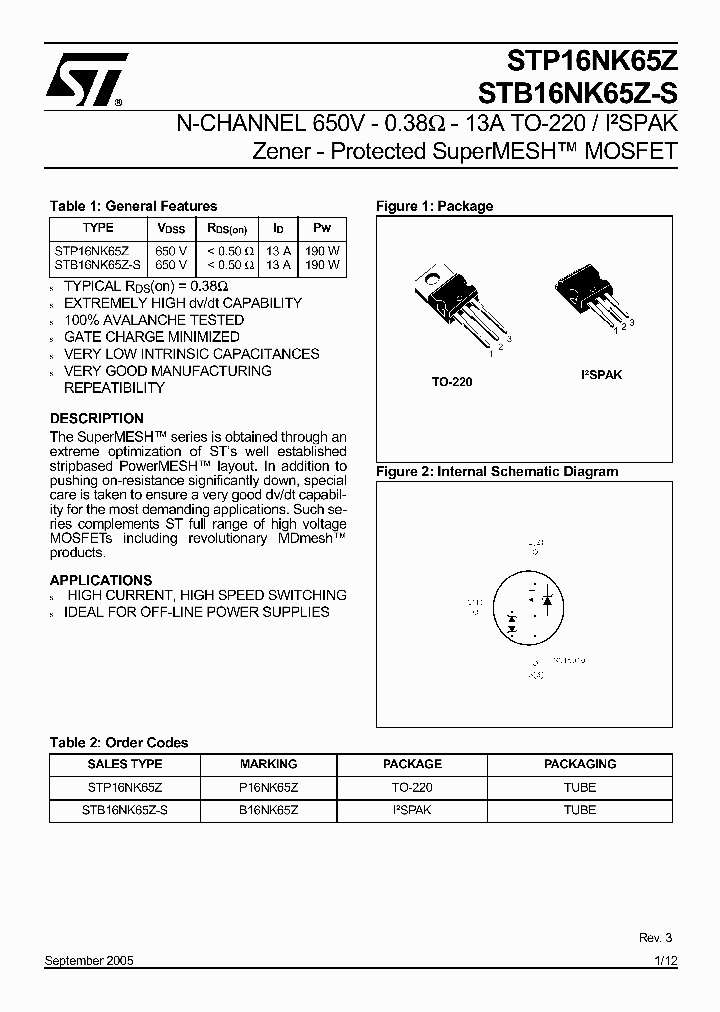 STP16NK65Z_333963.PDF Datasheet