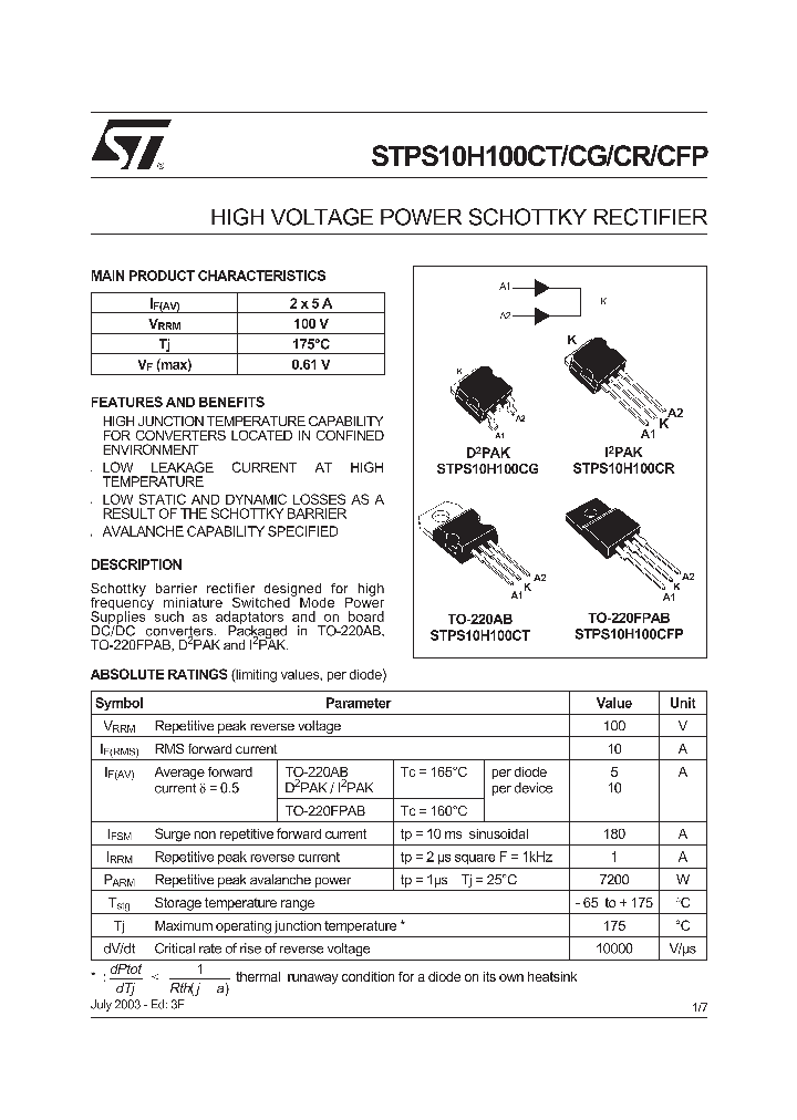 STPS10H100CR_356467.PDF Datasheet