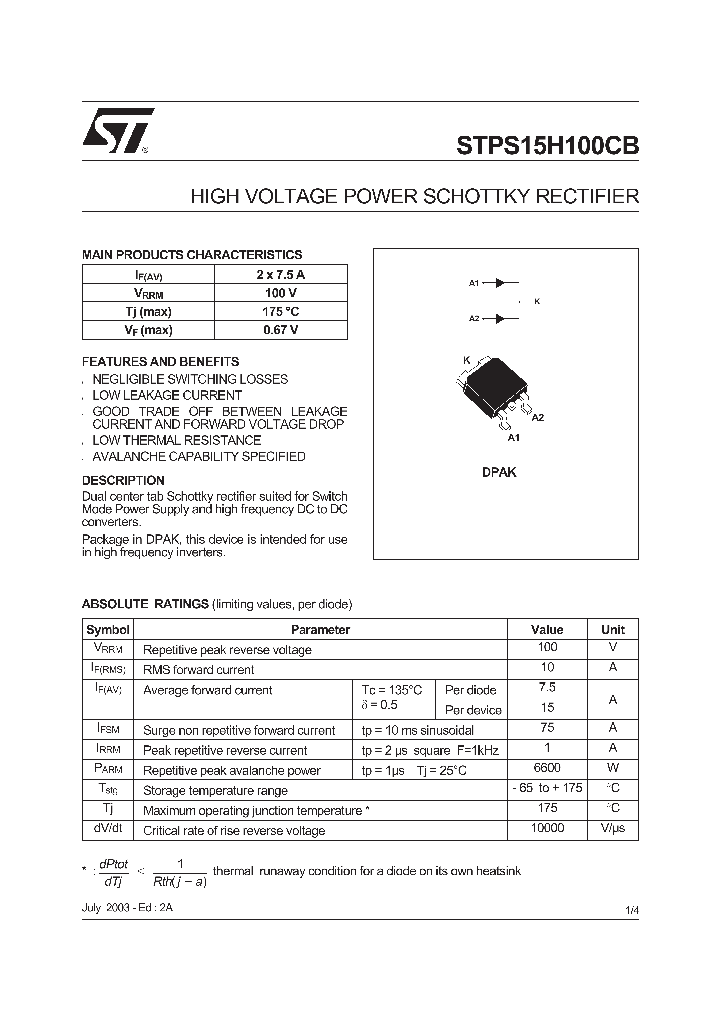 STPS15H100CB-TR_180506.PDF Datasheet