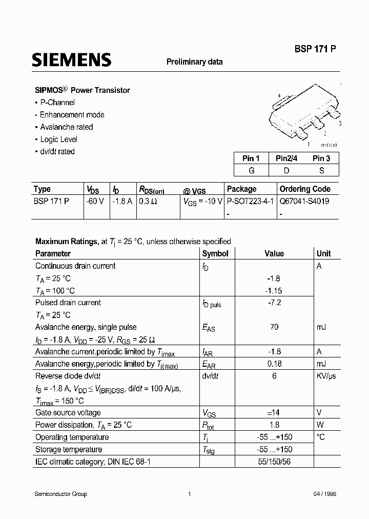 BSP171P_45309.PDF Datasheet