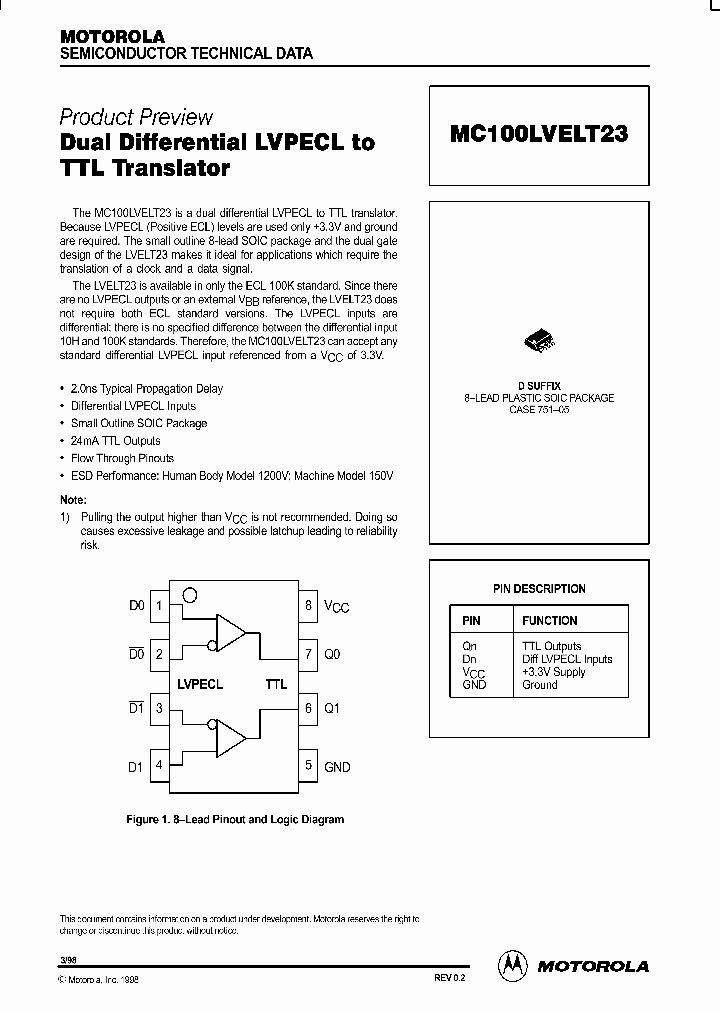 MC10LVELT23D_409296.PDF Datasheet