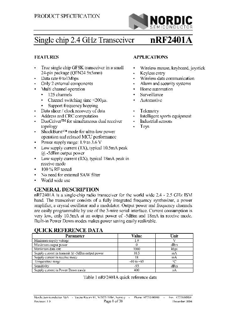 NRF2401A_423301.PDF Datasheet