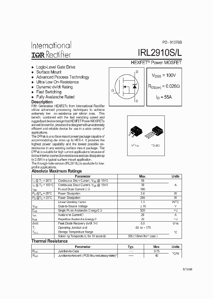 IRL2910S_459007.PDF Datasheet