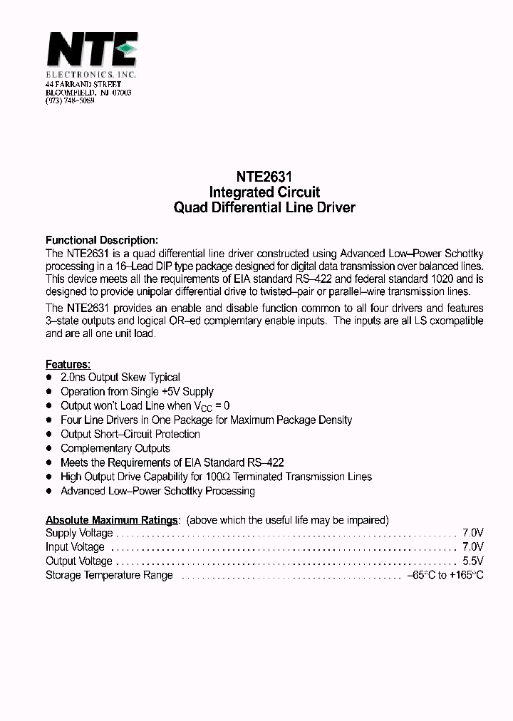 NTE2631_445504.PDF Datasheet