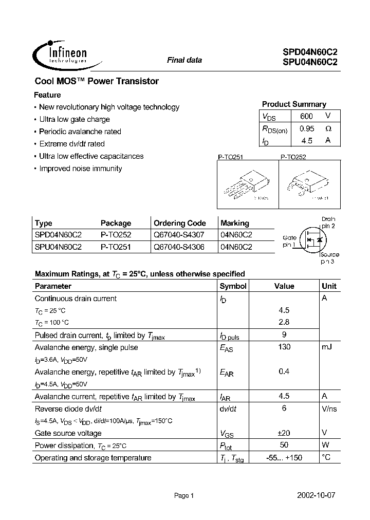 SPD04N60C2_213174.PDF Datasheet