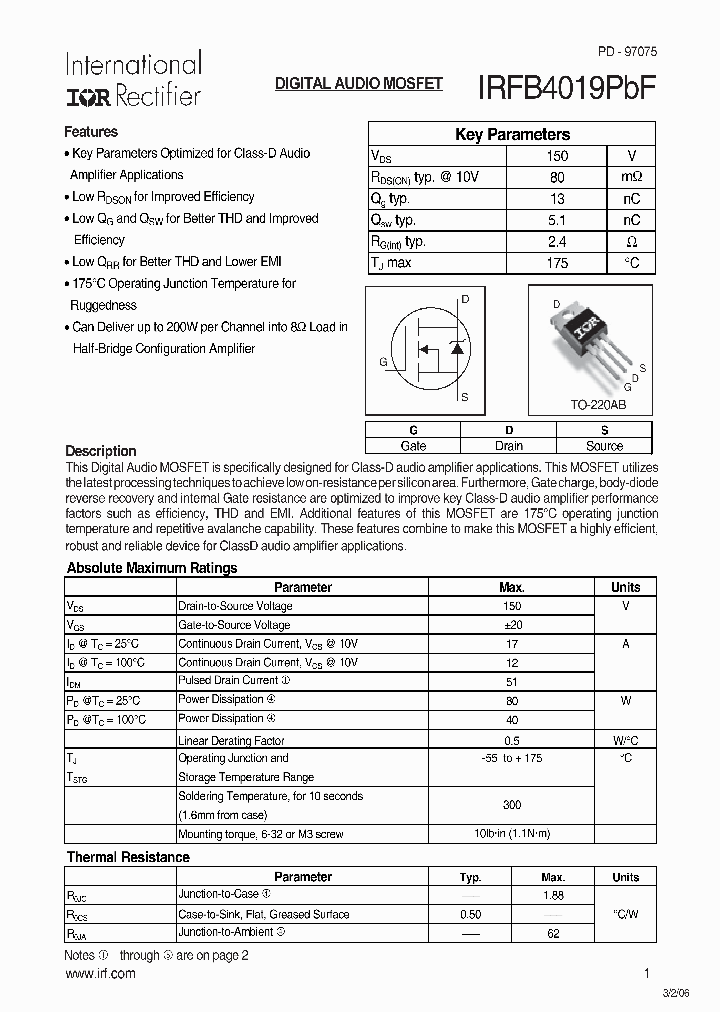 IRFB4019PBF_494418.PDF Datasheet