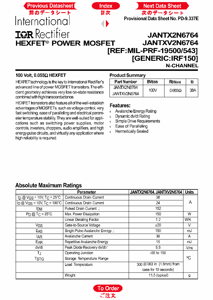 JANTXV2N6764_535966.PDF Datasheet