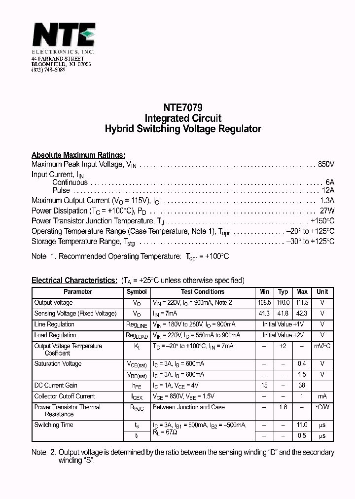 NTE7079_535675.PDF Datasheet