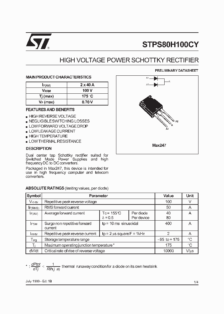 STPS80H100CY_515813.PDF Datasheet