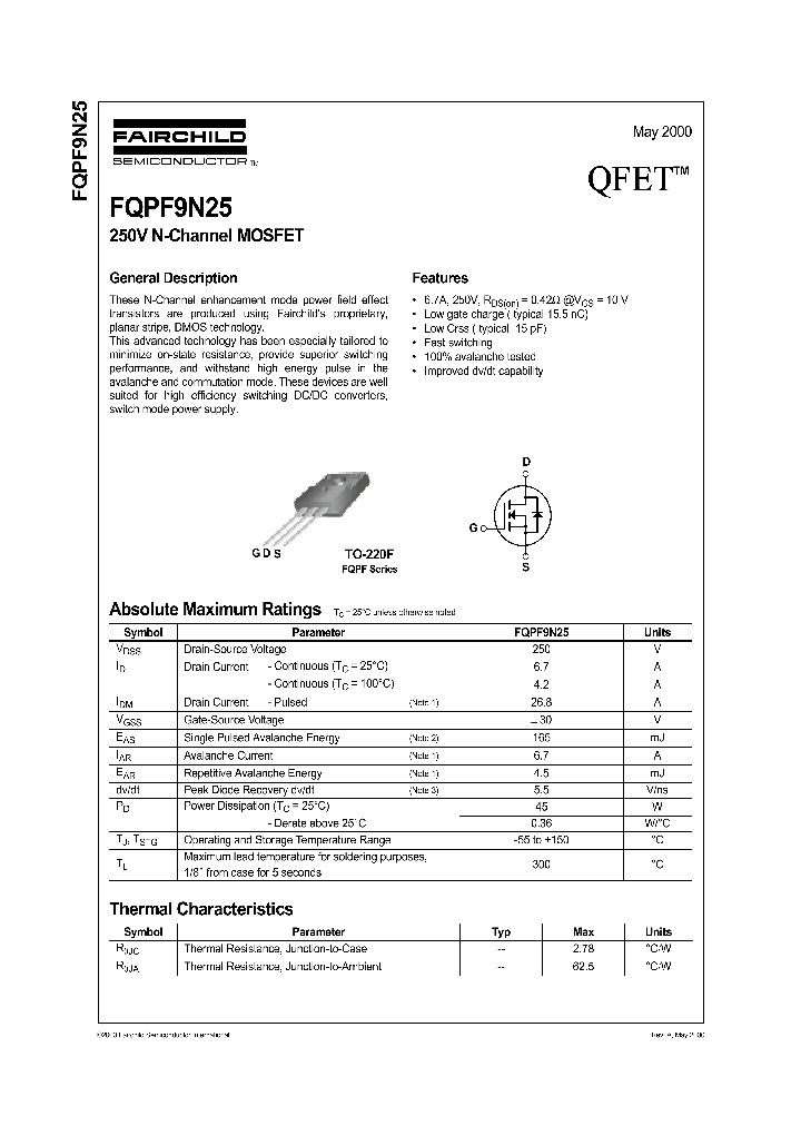 FQPF9N25_581170.PDF Datasheet