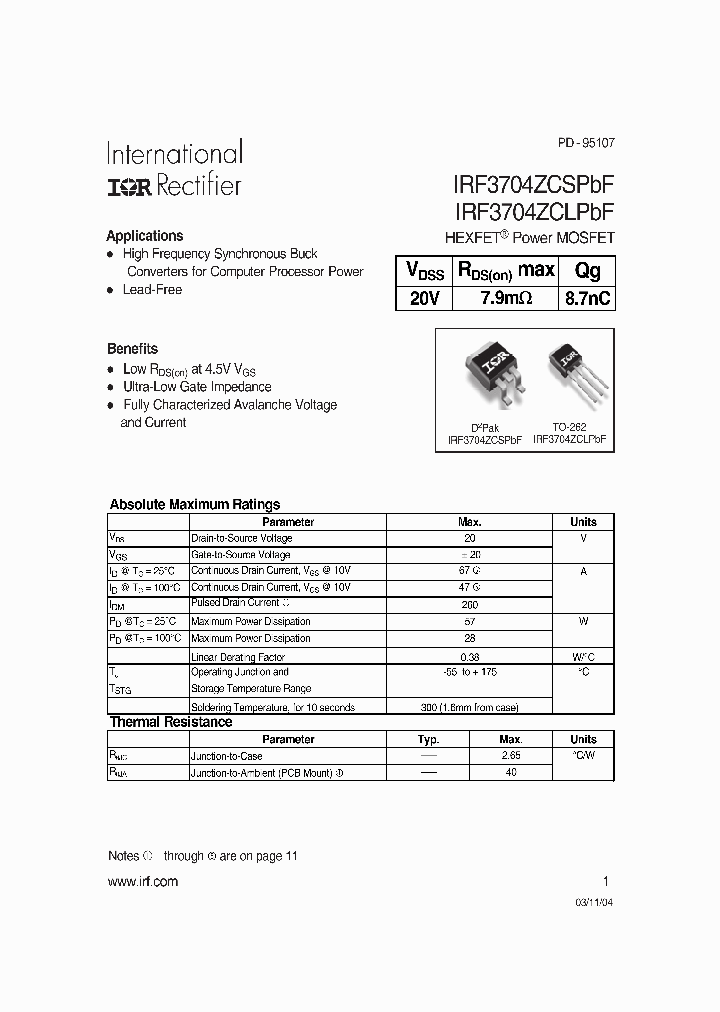 IRF3704ZCSPBF_574530.PDF Datasheet