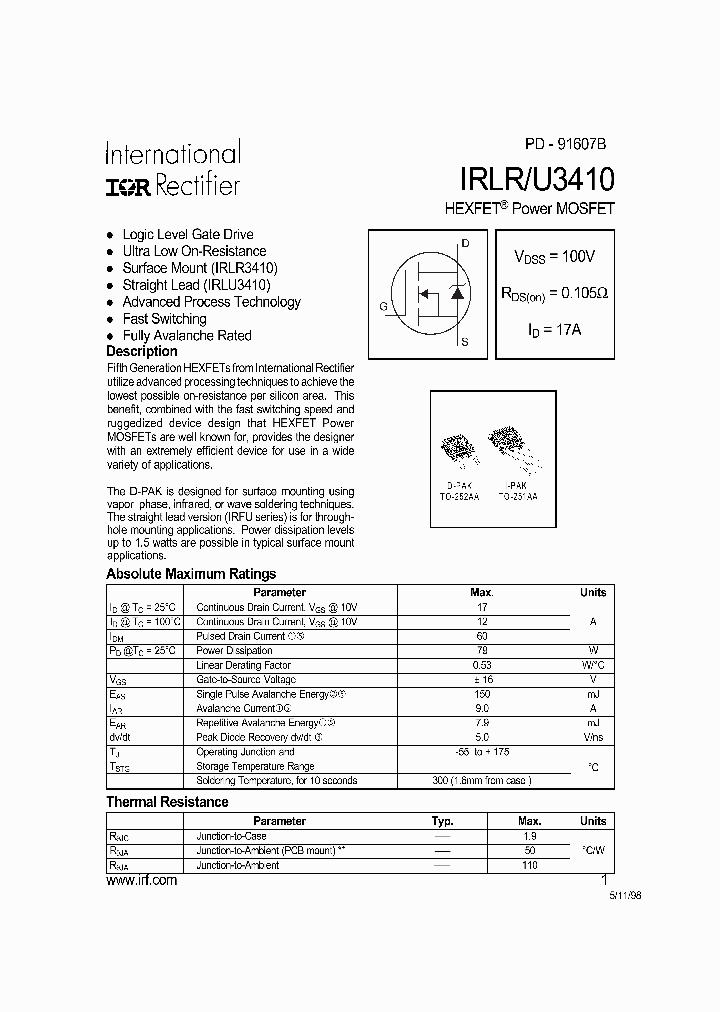 IRLR3410_191176.PDF Datasheet