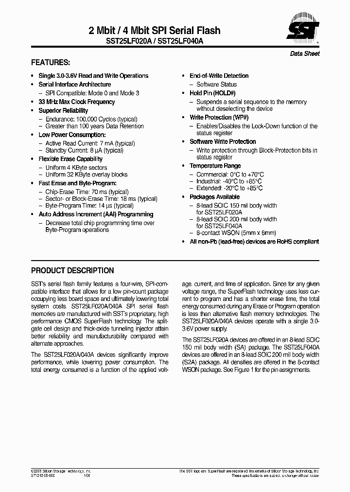 SST25LF040A-33-4C-S2AE_564126.PDF Datasheet