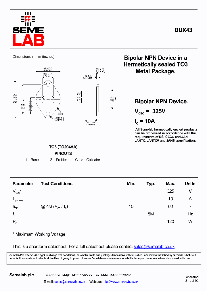 BUX43_913098.PDF Datasheet