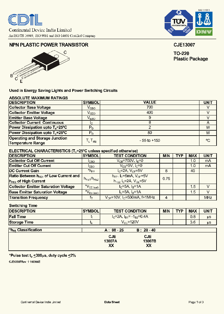 CJE13007A_634623.PDF Datasheet