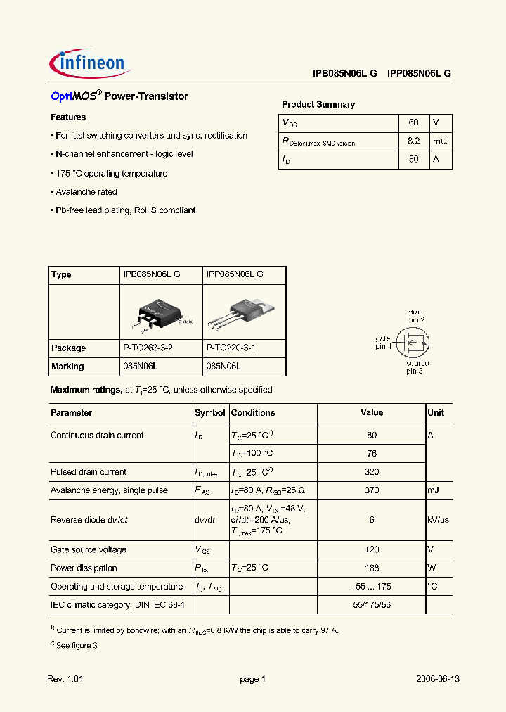 IPB085N06LG_657052.PDF Datasheet