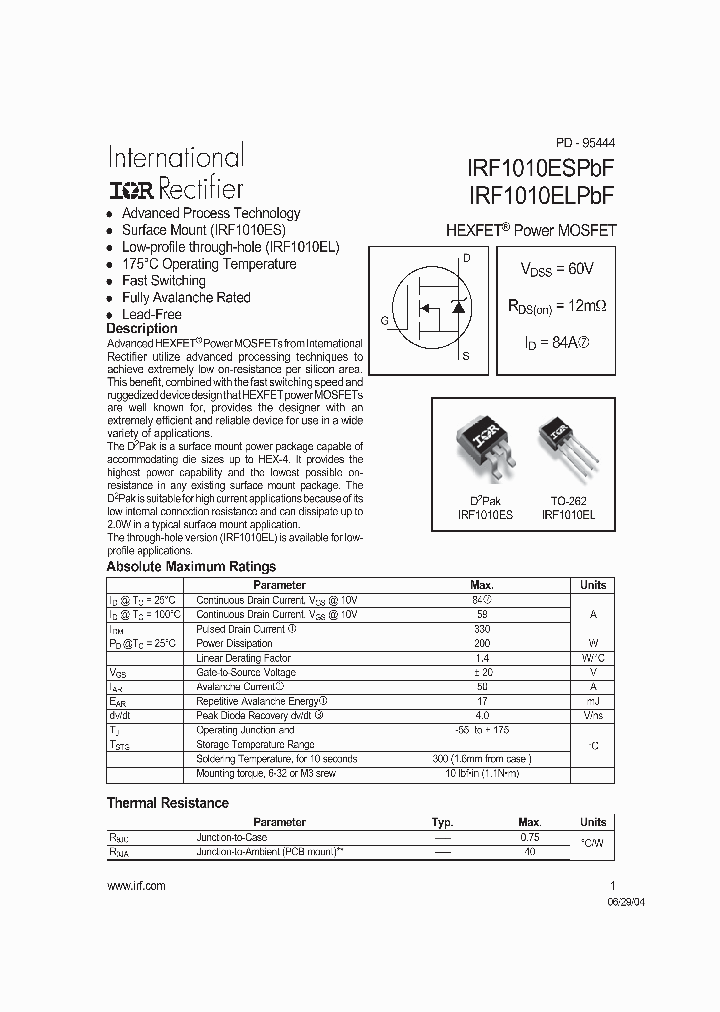 IRF1010ELPBF_610904.PDF Datasheet