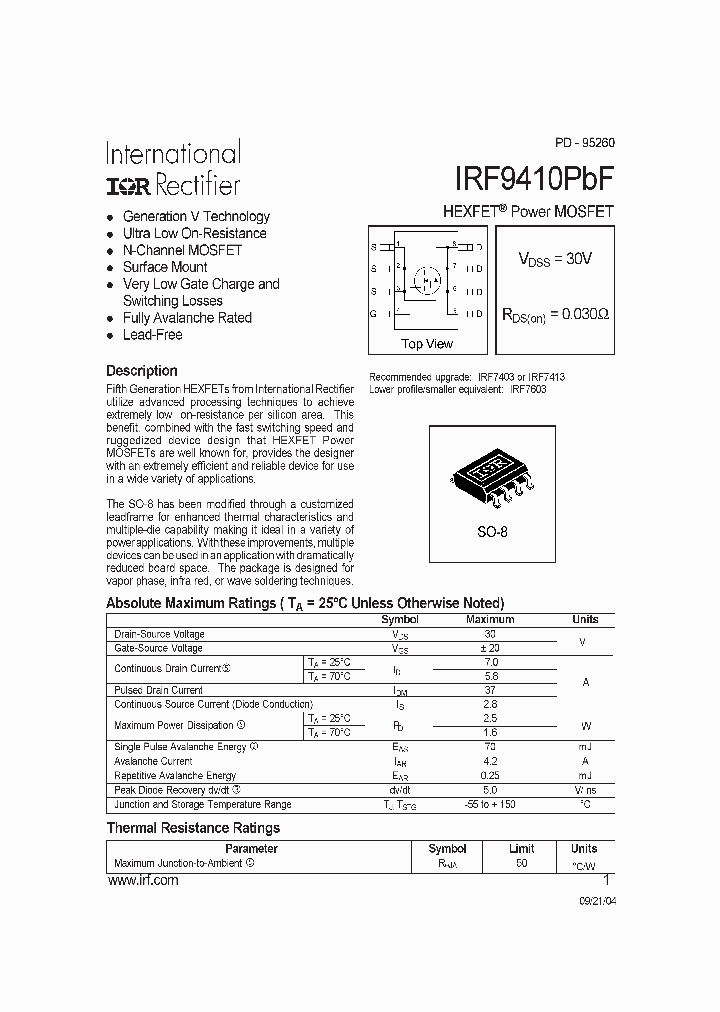 IRF9410PBF_929206.PDF Datasheet