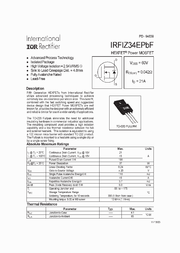 IRFIZ34EPBF_709429.PDF Datasheet