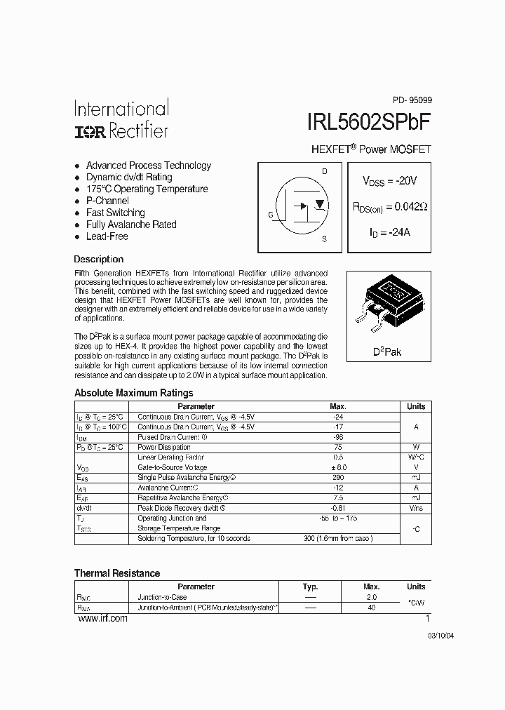 IRL5602SPBF_709365.PDF Datasheet